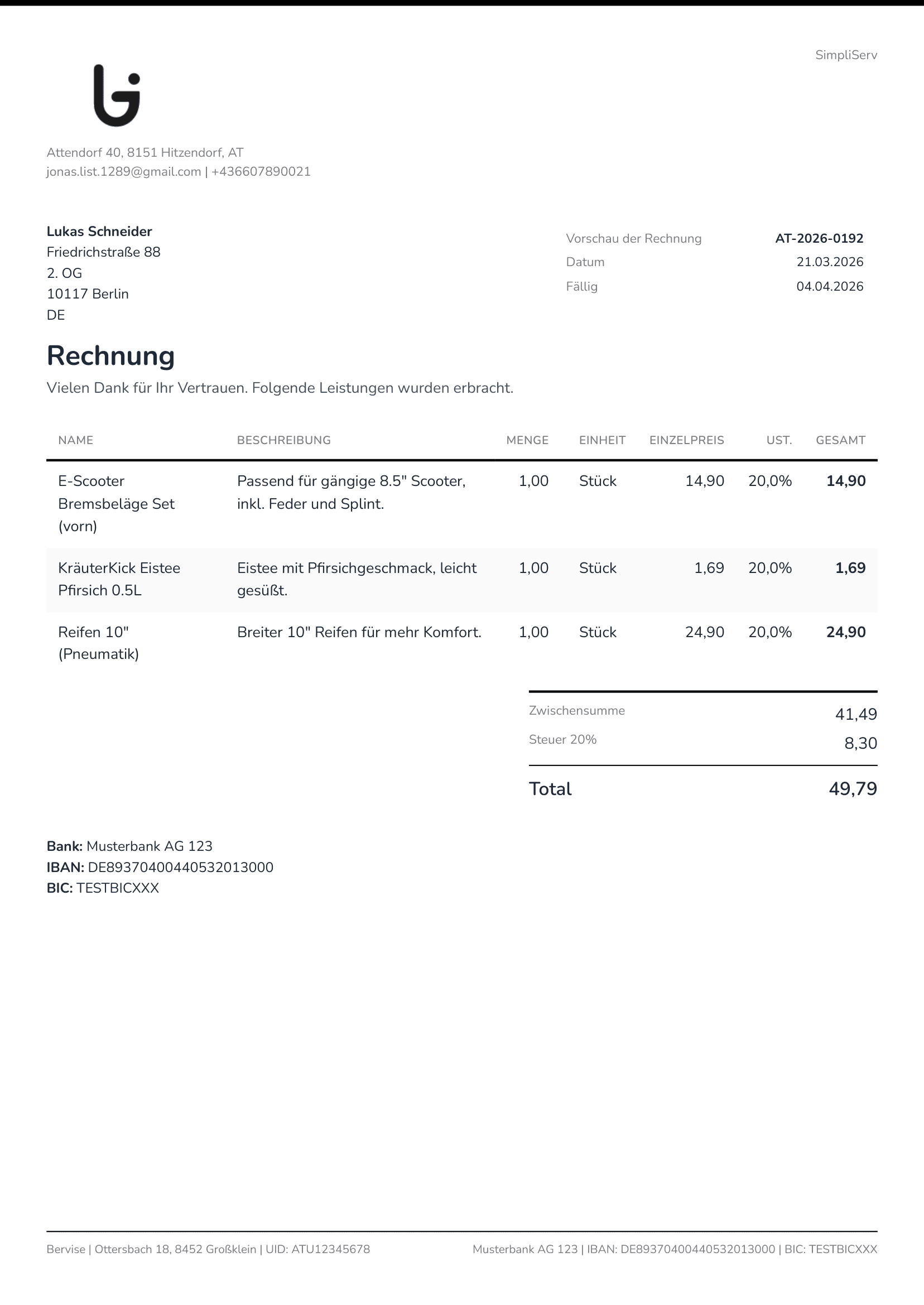 Rechnungsübersicht