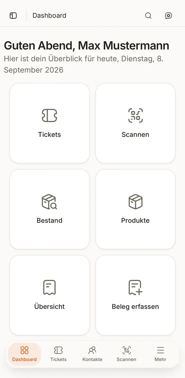 Aplikace SimpliServ v telefonu s denním přehledem