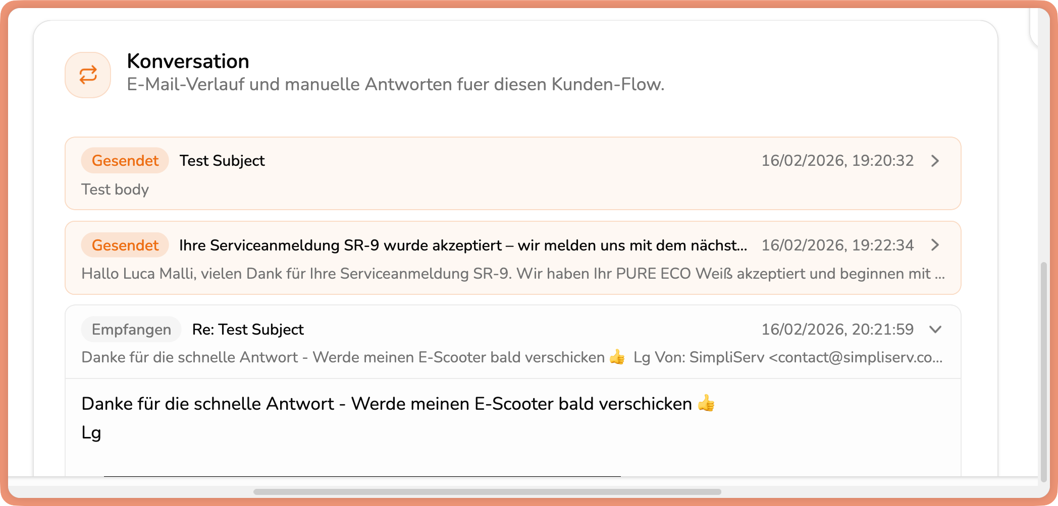 SimpliServ v1.1.0 customer conversation flow