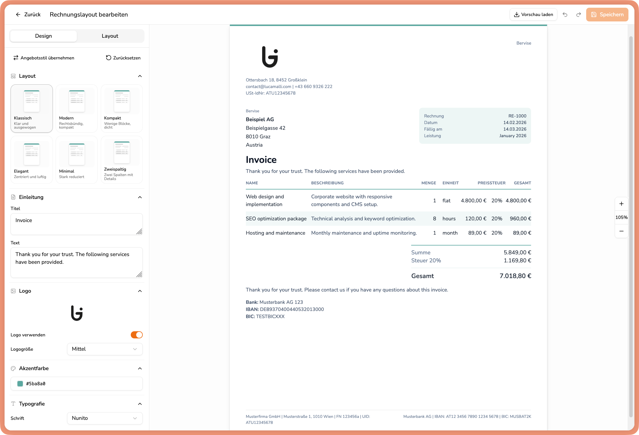 SimpliServ v1.1.0 invoice editor